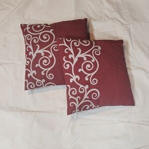 Two Red and White Decorative Pillows--Outdoor Fabric